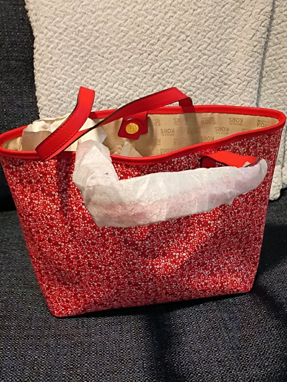 Michael Kors Jet Set Small Red Floral Print Tote